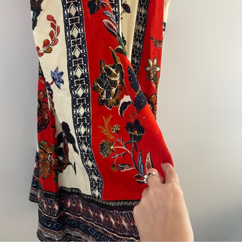 Red Blue Anthro Maeve Cotton Flax Trapeze Paisley Dress S - Picture 4 of 12